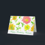 Gele Waterverf Bloemen Gelukkige Verjaardag Vriend Kaart<br><div class="desc">Een vrolijke verjaardagskaart voor een vriend met grote gele en roze bloemetjes geschilderd met waterverf.  kaart voor de verjaardag van een vriend of familielid! U kunt de tekst aanpassen aan uw behoeften.</div>