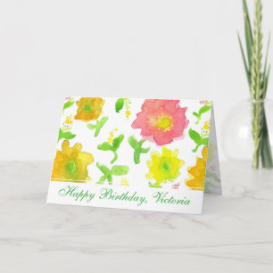 Gele Waterverf Bloemen Gelukkige Verjaardag Vriend Kaart