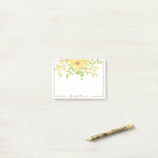 gele waterverf bloemen gepersonaliseerd post-it® notes (Op bureau)
