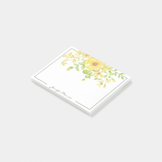 gele waterverf bloemen gepersonaliseerd post-it® notes (Schuin)