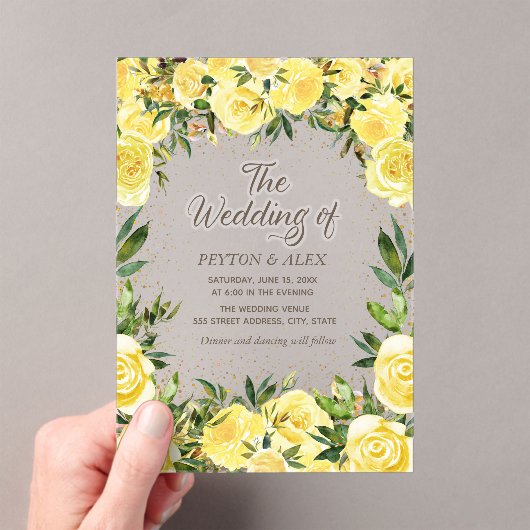 Gele Waterverf Bloemen Gouden Glitter Boog Wedding Acryl Uitnodigingen (Insitu (Draagbaar))