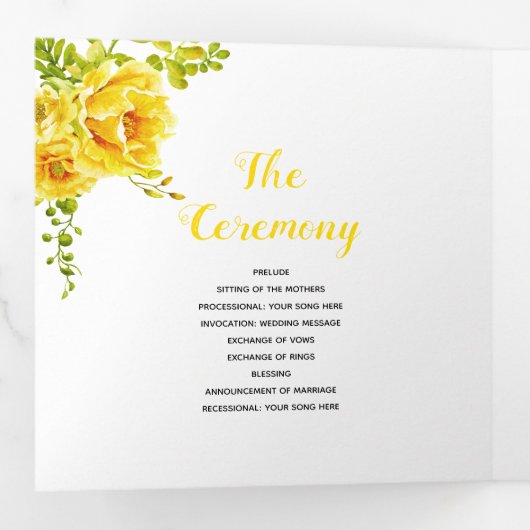 Gele waterverf bloemen groene bladeren, foto drieluik programma (Binnenzijde eerst)