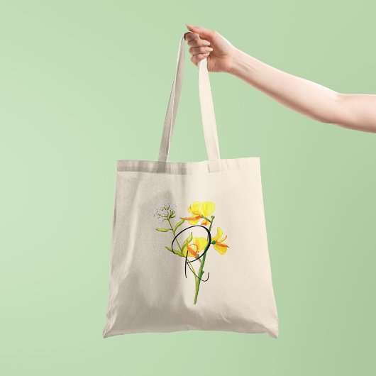 Gele waterverf bloemen met uw initiaal 1 kant tote bag
