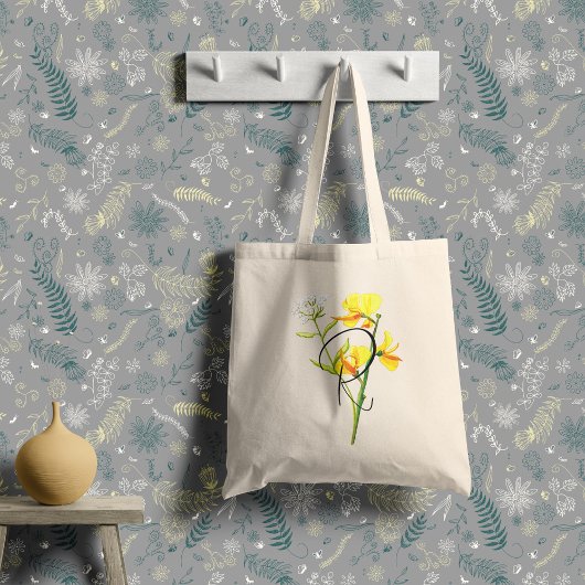 Gele waterverf bloemen met uw initiaal tote bag