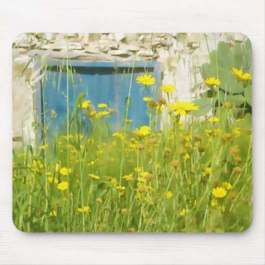 Gele waterverf bloemen muismat (Voorkant)