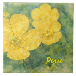 Gele waterverf bloemen tegeltje