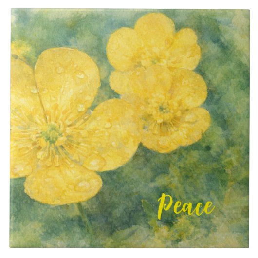 Gele waterverf bloemen tegeltje (Voorkant)