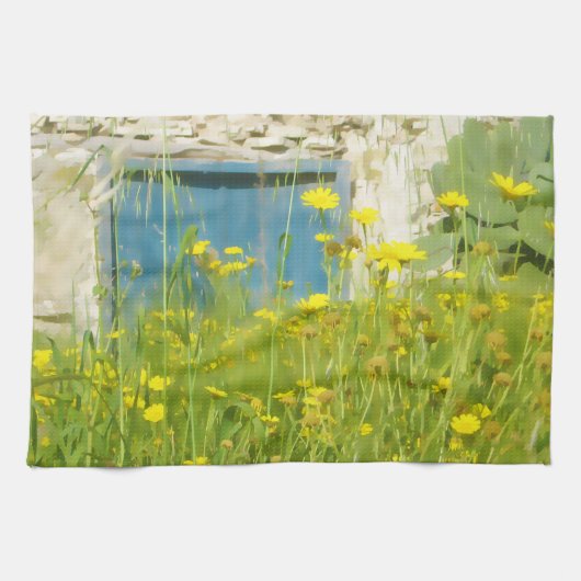 Gele waterverf bloemen theedoek (Horizontaal)