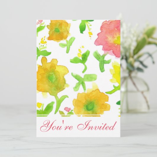 Gele Waterverf Bloemen Verjaardagsfeest Kaart (Staand voorkant)