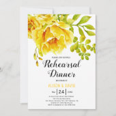 Gele waterverf bloemenbruiloft repetitie diner kaart (Voorkant)