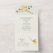 Gele Waterverf Bloemencrème bruiloft All In One Uitnodiging (Binnen)