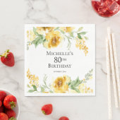 Gele Waterverf Bloemengroen 80e verjaardag Servet (Insitu)