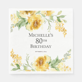Gele Waterverf Bloemengroen 80e verjaardag Servet