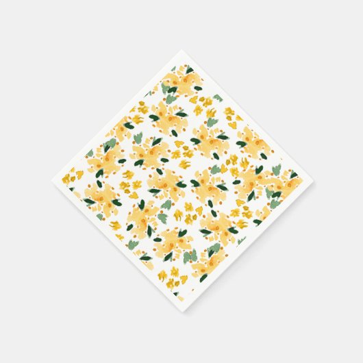 Gele waterverf bloementuin servetten (Hoek)