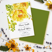 Gele waterverf bloementypografie bruiloft kaart