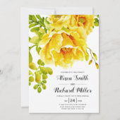 Gele waterverf bloementypografie bruiloft kaart (Voorkant)