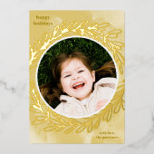 Gele Waterverf Botanische Lijst Gold Folie Feestdagenkaart (Voorkant)