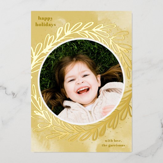 Gele Waterverf Botanische Lijst Gold Folie Feestdagenkaart (Voorkant)