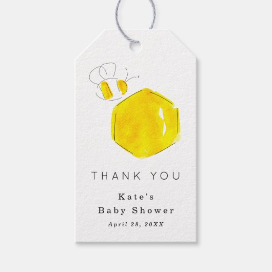 Gele Waterverf Bumble Bee Baby shower Gift Labels Cadeaulabel (Voorkant)