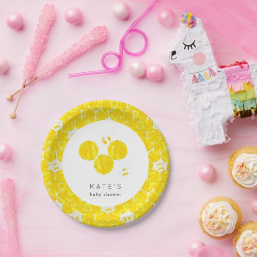 Gele Waterverf Bumble Bee Baby shower Papieren Bordje (Feest)
