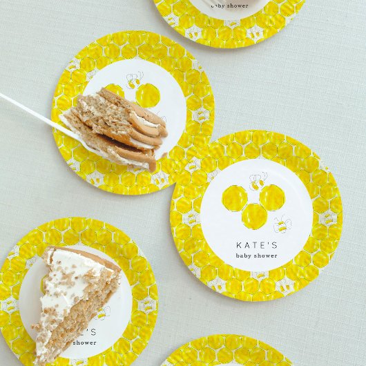 Gele Waterverf Bumble Bee Baby shower Papieren Bordje