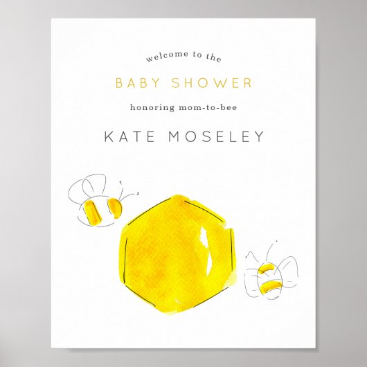 Gele Waterverf Bumble Bee Baby shower Welkom Poster (Voorkant)