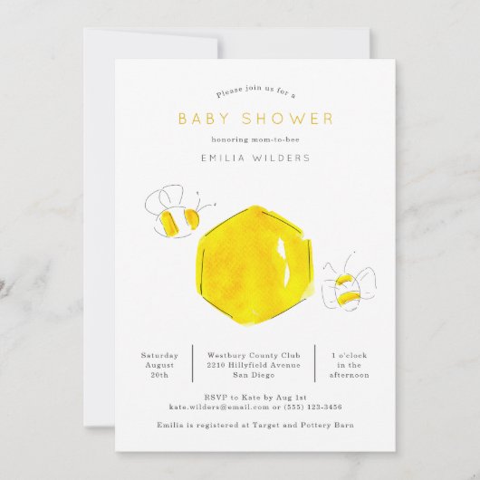 Gele Waterverf Bumble Bee Hive Baby shower Kaart (Voorkant)