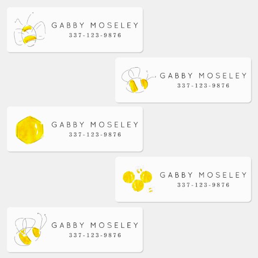 Gele Waterverf Bumble Bee Persoonlijke Kinderen Labels (Groep)