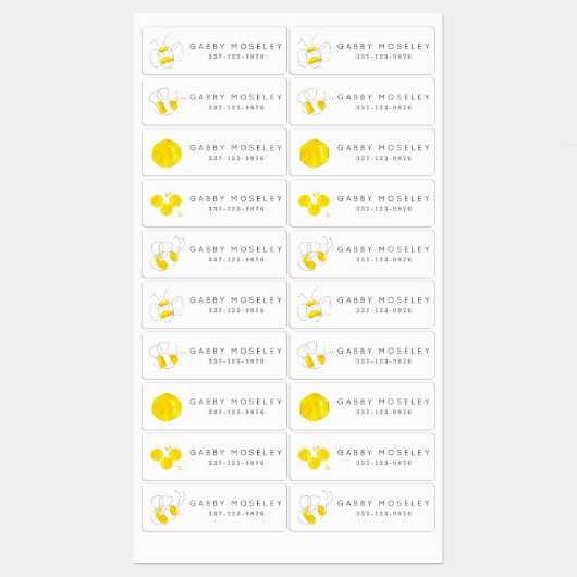 Gele Waterverf Bumble Bee Persoonlijke Kinderen Labels (Vel)