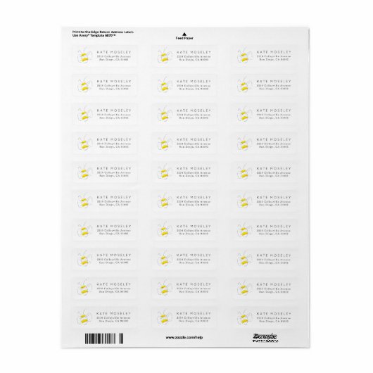 Gele Waterverf Bumble Bee Return Address Labels (Full Sheet)