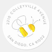 Gele Waterverf Bumble Bee Return Address Ronde Sticker (Voorkant)