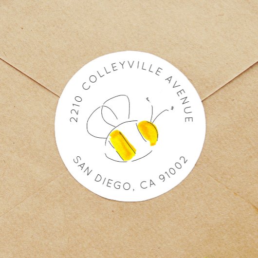 Gele Waterverf Bumble Bee Return Address Ronde Sticker