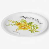 Gele waterverf cactus bloemen sappig huwelijk papieren bordje (Gekanteld)