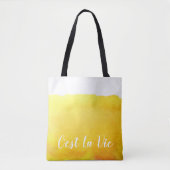 Gele waterverf C'est La Vie French quote chic Tote Bag (Voorkant)