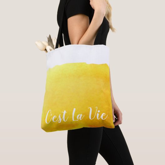 Gele waterverf C'est La Vie French quote chic Tote Bag (Dichtbij)