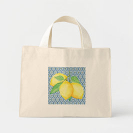 Gele Waterverf Citroenen Blauw Mediterrane Tegel Mini Tote Bag