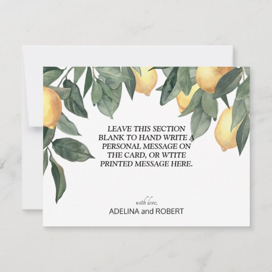 Gele waterverf citroenen en groene bladeren bedankkaart (Achterkant)
