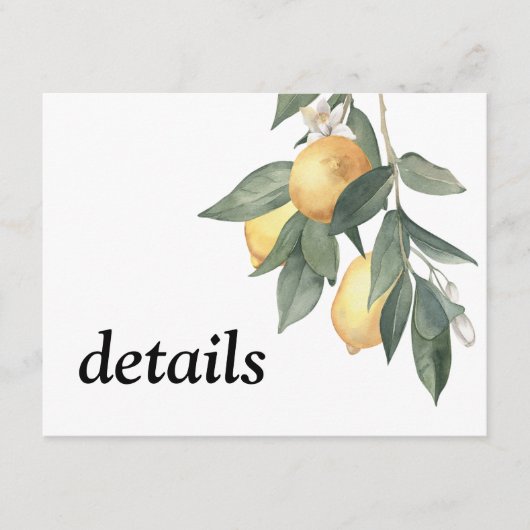 Gele waterverf citroenen en groene bladeren informatiekaartje (Voorkant)