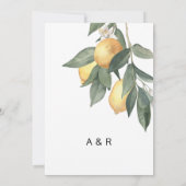 Gele waterverf citroenen en groene bladeren Wedden Save The Date (Achterkant)