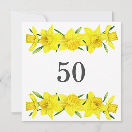 Gele Waterverf Daffodil 50e verjaardagsfeestje Kaart (Achterkant)