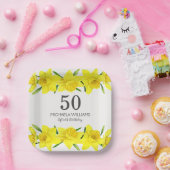 Gele Waterverf Daffodil 50e verjaardagsfeestje Papieren Bordje (Feest)