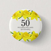 Gele Waterverf Daffodil 50e verjaardagsfeestje Ronde Button 3,2 Cm (Voorkant)