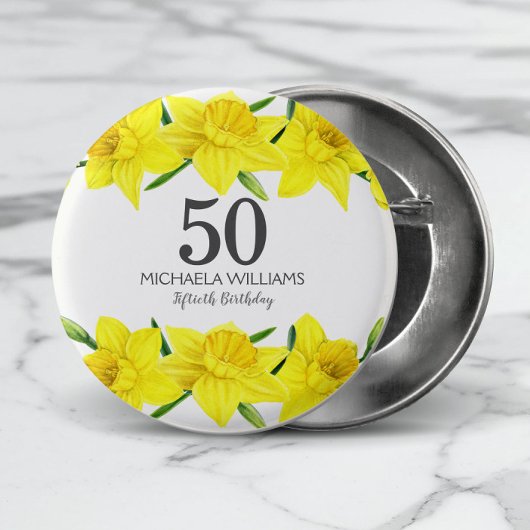Gele Waterverf Daffodil 50e verjaardagsfeestje Ronde Button 3,2 Cm