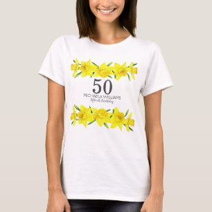Gele Waterverf Daffodil 50e verjaardagsfeestje T-shirt