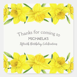 Gele Waterverf Daffodil 50e verjaardagsfeestje Vierkante Sticker