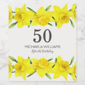 Gele Waterverf Daffodil 50e verjaardagsfeestje Wijn Etiket (Enkel label)