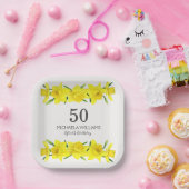 Gele Waterverf Daffodil 50th Birthday Napkins Papieren Bordje (Feest)