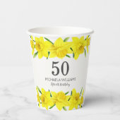 Gele Waterverf Daffodils 50ste verjaardagsfeestje Papieren Bekers (Achterkant)