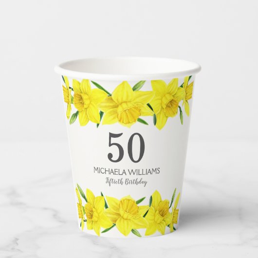 Gele Waterverf Daffodils 50ste verjaardagsfeestje Papieren Bekers (Voorkant)