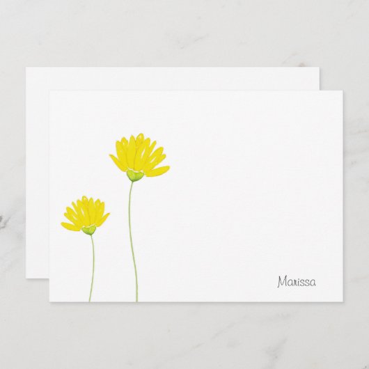 Gele Waterverf Daisies Notitiekaartje (Voorkant / Achterkant)